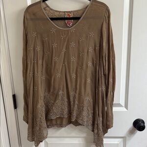 Johnny Was Brown Tan Asymmetrical Dolman Sleeve Tunic